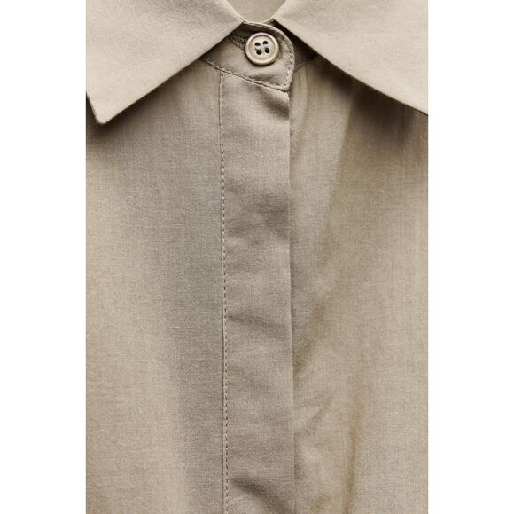 Khaki Brown Zara Collared Button Down Drawstring Waist Sleeveless Tunic Top, NWT - Picture 2 of 6